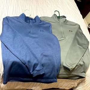 2 Mens Under Armour Cold Gear 1/4 zip pull over size Medium Grey and Navy Blue